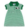 College Baby Striped Game Day Polo Dress With Bloomer - North Dakota Fighting Hawks Hawk Head Logo - Kelly/White - 12 Months