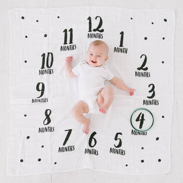 Pearhead Monthly Milestone Photo Blanket And Newborn Photo Props Keepsake Set, Baby Milestone Picture Background, Black And Teal