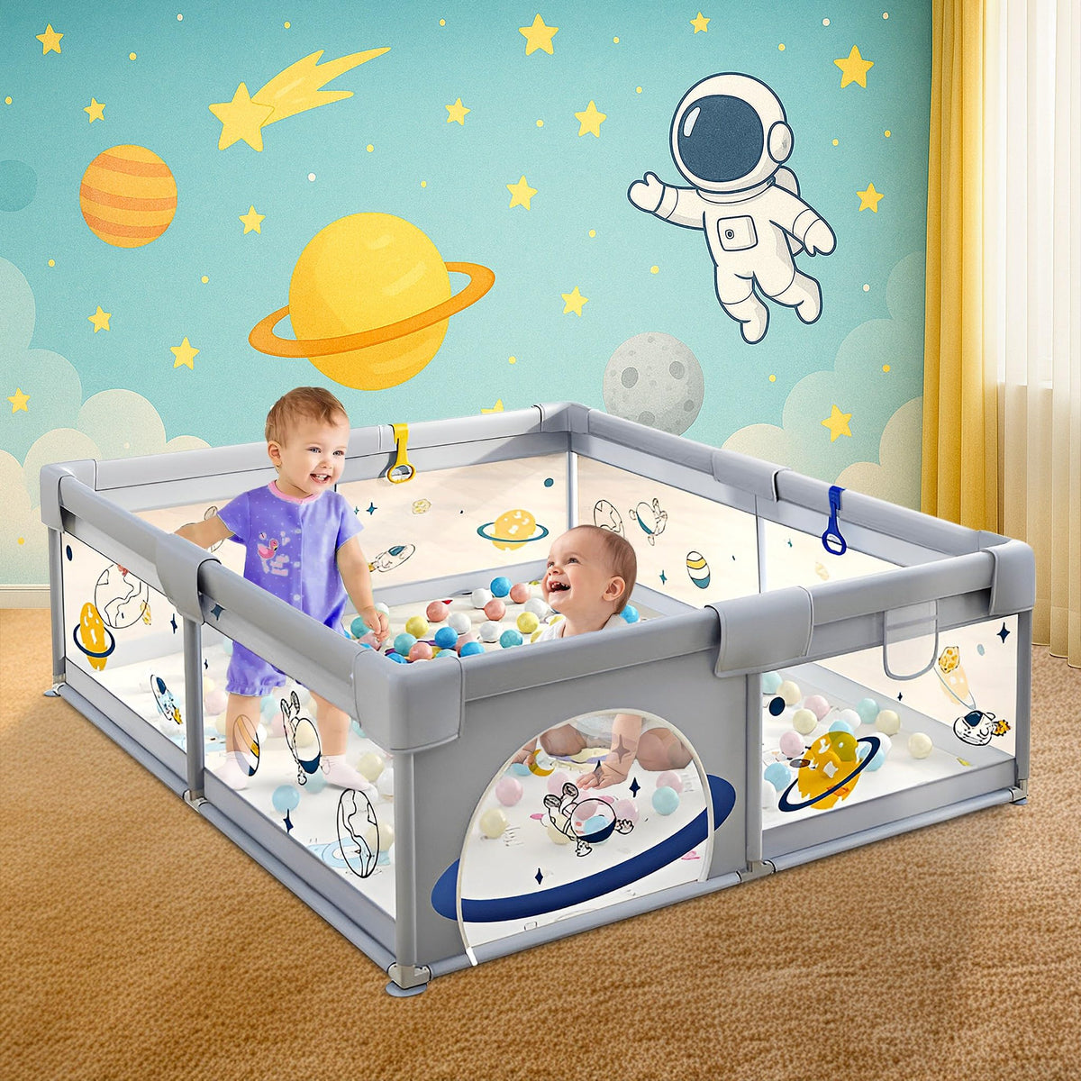 Careit Playards|Playpen For Kids Up To 4 Years, Spacious 150X180 Cm Baby Play Yard With Safety Lock & Hand Grip, Thick Padding &