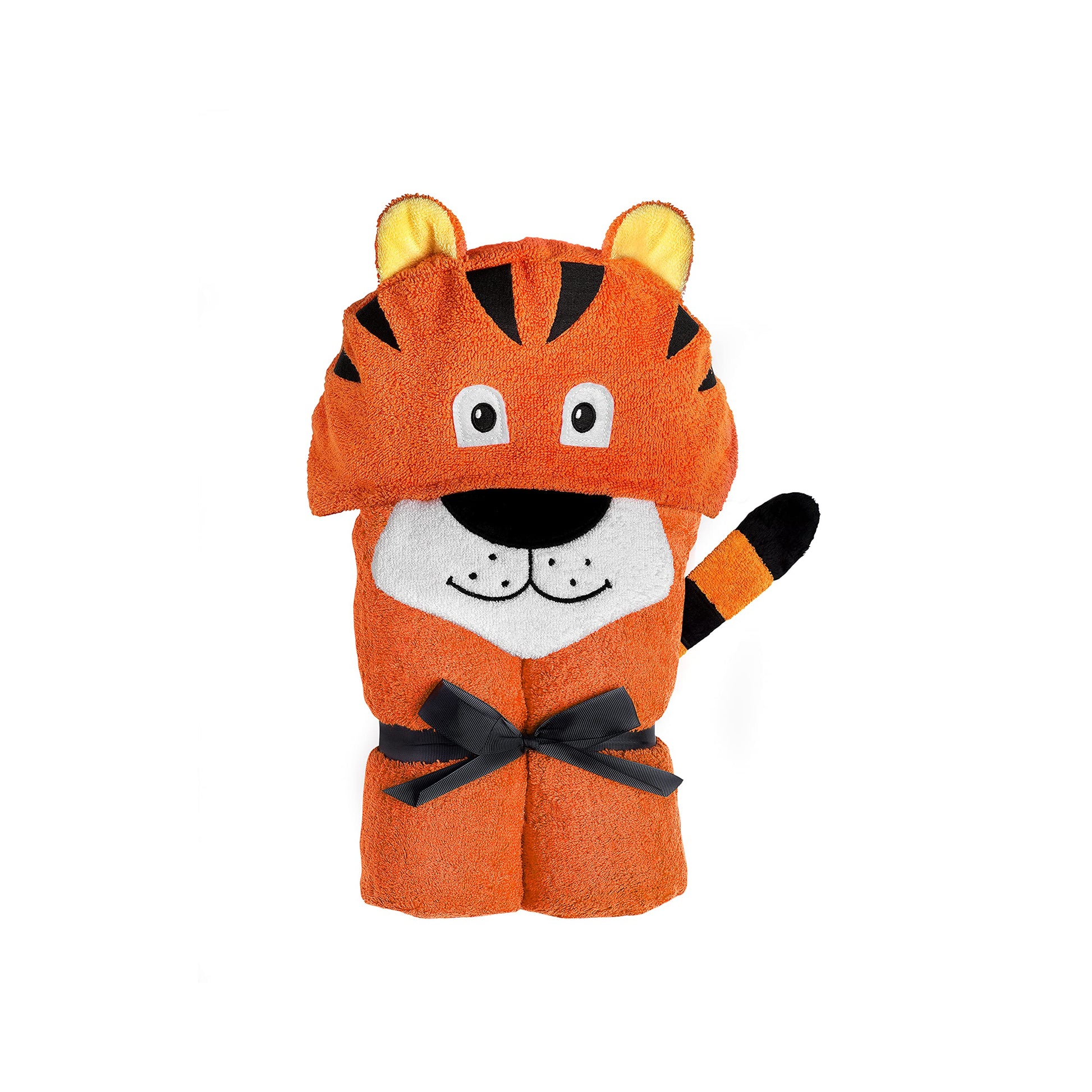 Yikes Twins Hooded Baby Towel for Kids 2-8 | Large 100% Cotton Baby Towel for Girls or Boys in Orange | Unisex Cute Tiger Bath T