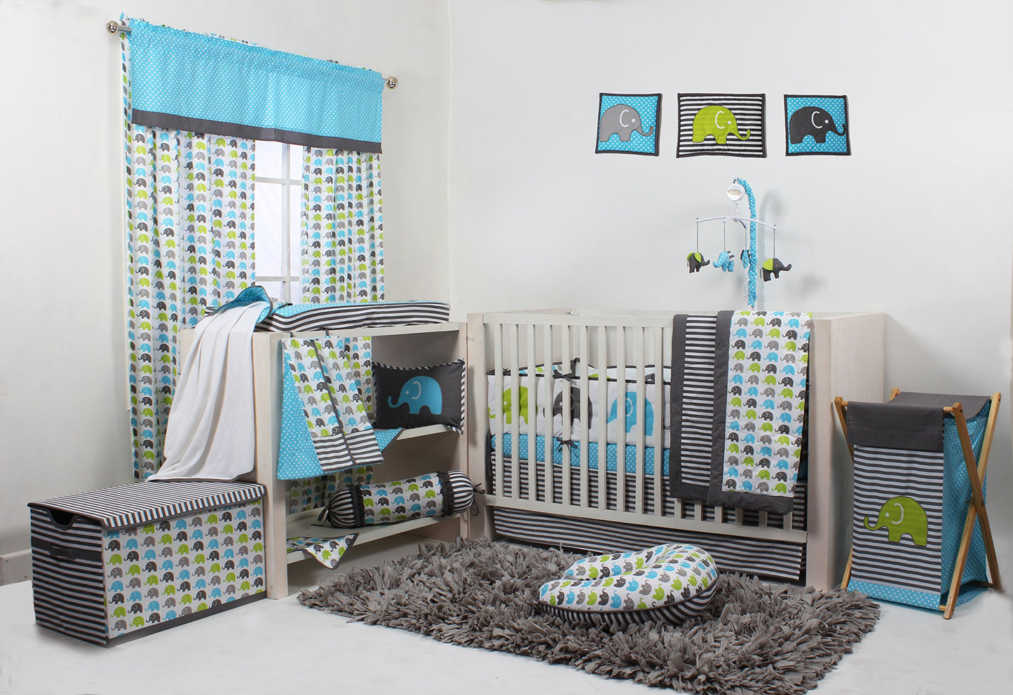 Bacati - Elephants Aqua/Lime/Grey Hamper