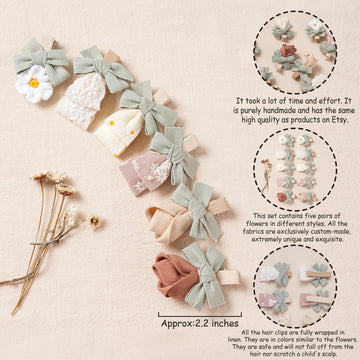 Hair Clips For Girls With Bows Flower,10 Pc 2' Fully Lined Alligator Clips And Barrettes,Handmade Hair Accessories For Baby Tod