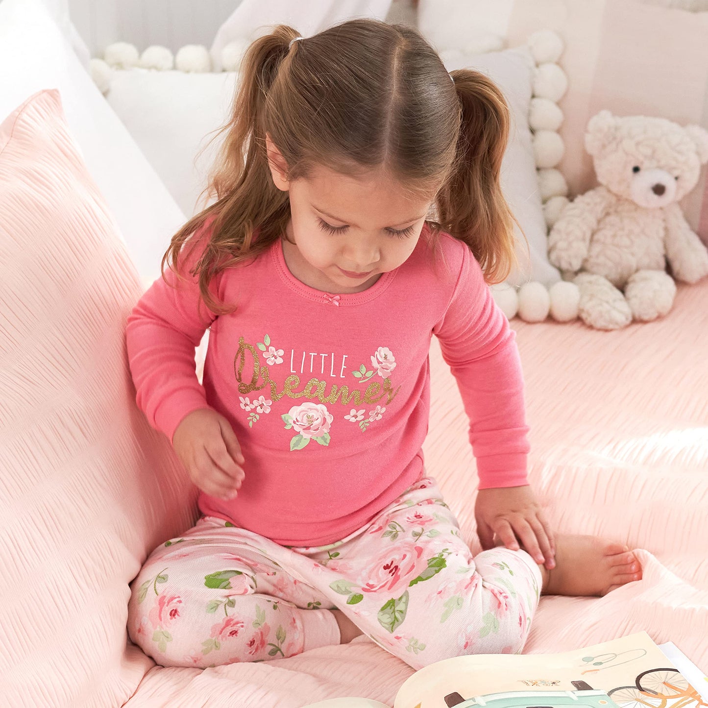 GerberBaby GirlsToddler Snug Fit 4-Piece Pajama SetPink Rose12 Months