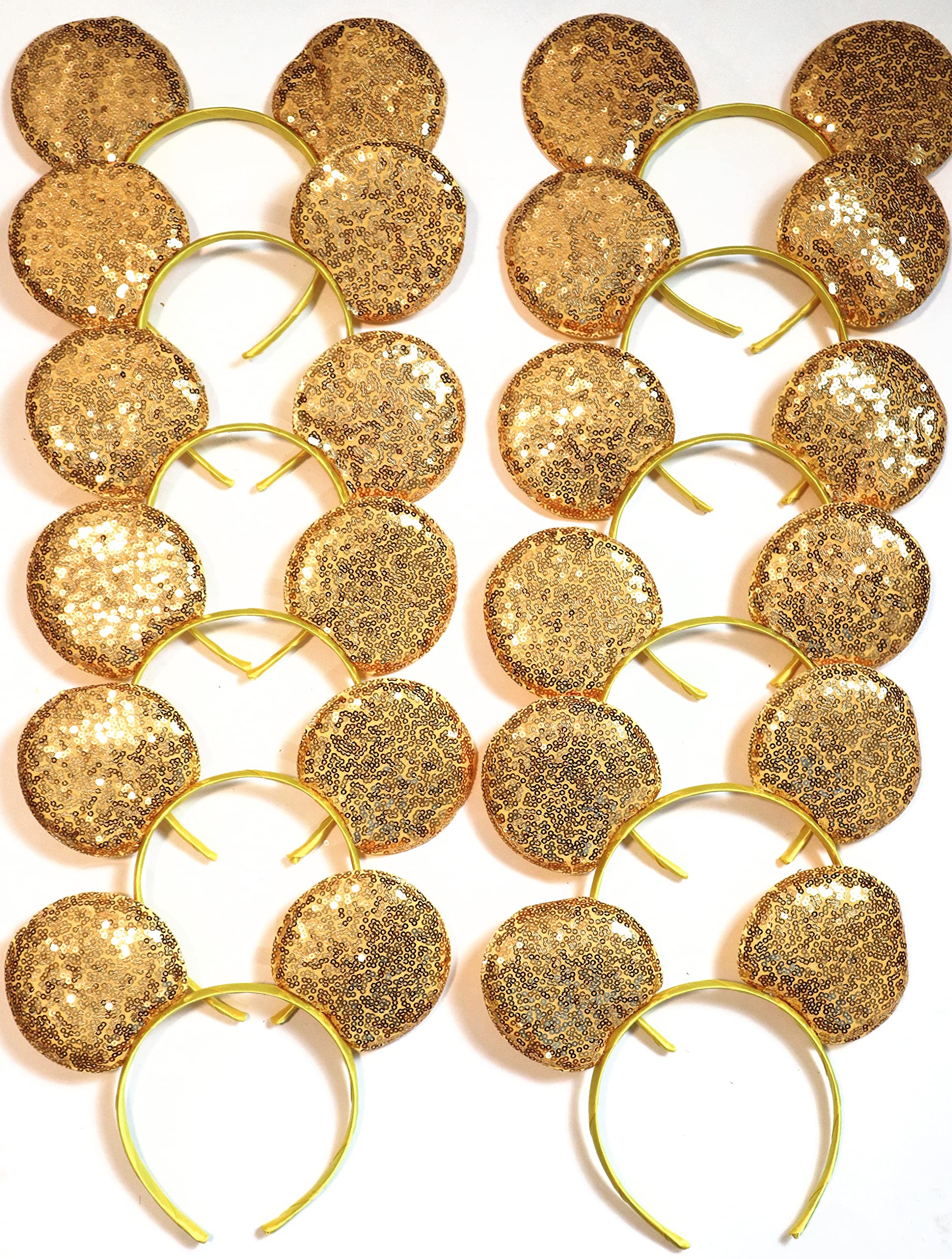 Clgift Set Of 12 - Yellow/Gold Sequin Disney Ears: Mickey, Belle/Beauty And The Beast, Snow White, Diy Designs