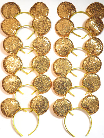 Clgift Set Of 12 - Yellow/Gold Sequin Disney Ears: Mickey, Belle/Beauty And The Beast, Snow White, Diy Designs