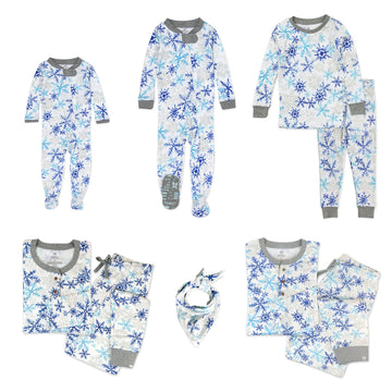 Honestbaby Baby Kids Organic Cotton Holiday Family Jammies, Falling Snowflakes White, 2-Piece Pajama Set Large