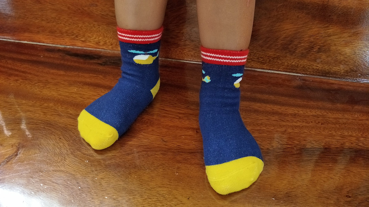 Rative Non Skid Anti Slip Slipper Cotton Crew Socks With Grips For Baby Toddlers Kids Boys (3-5T, 6-Pairs/Rb-711)