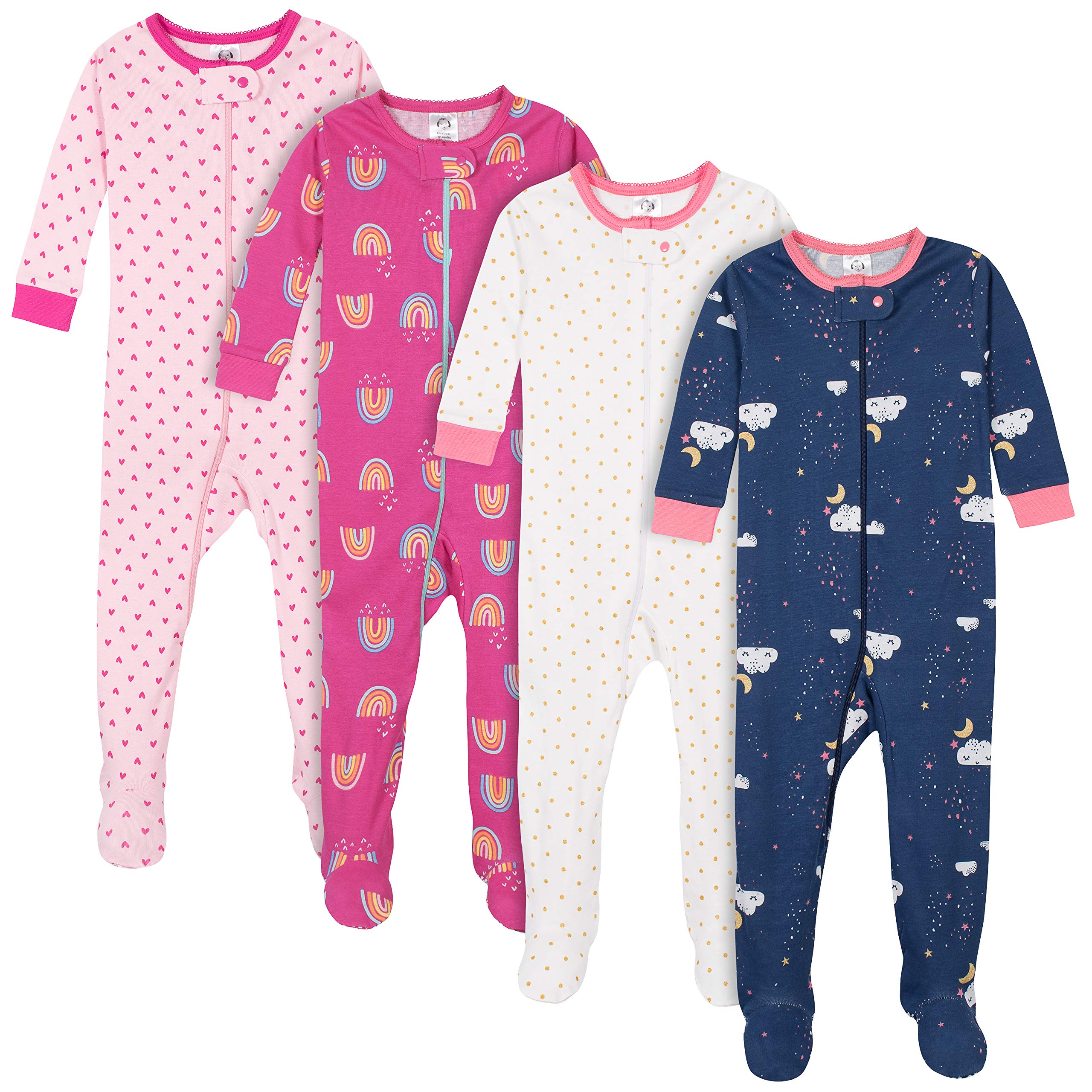 Gerber Baby Girls' 4-Pack Footed Pajamas, Dreams Rainbows Pink, 12 Mon – Cutebab