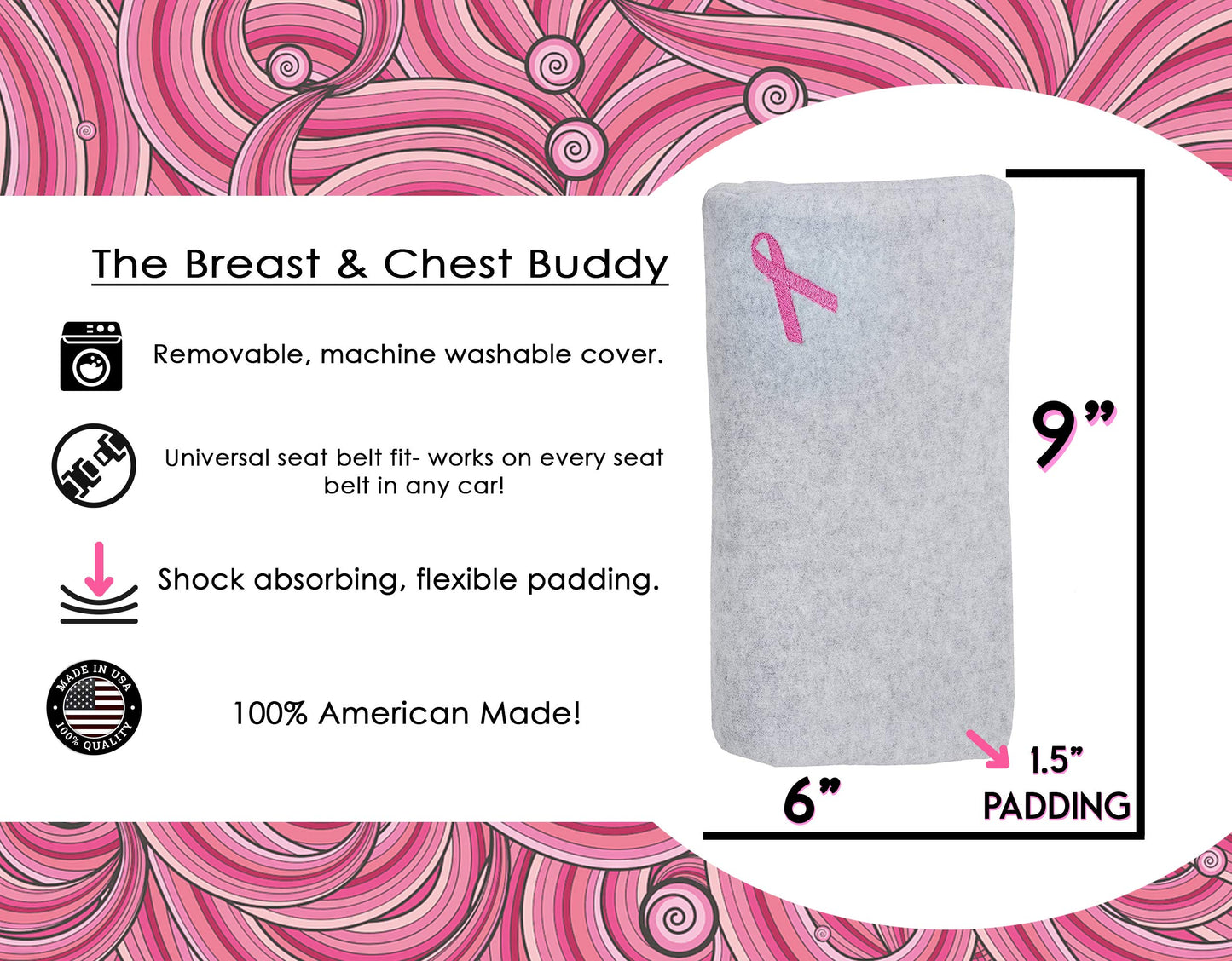 The Breast And Chest Buddy Mastectomy Pillow And Seatbelt Cushion For Mastectomy And Breast Reconstruction Sites Gray With Pink
