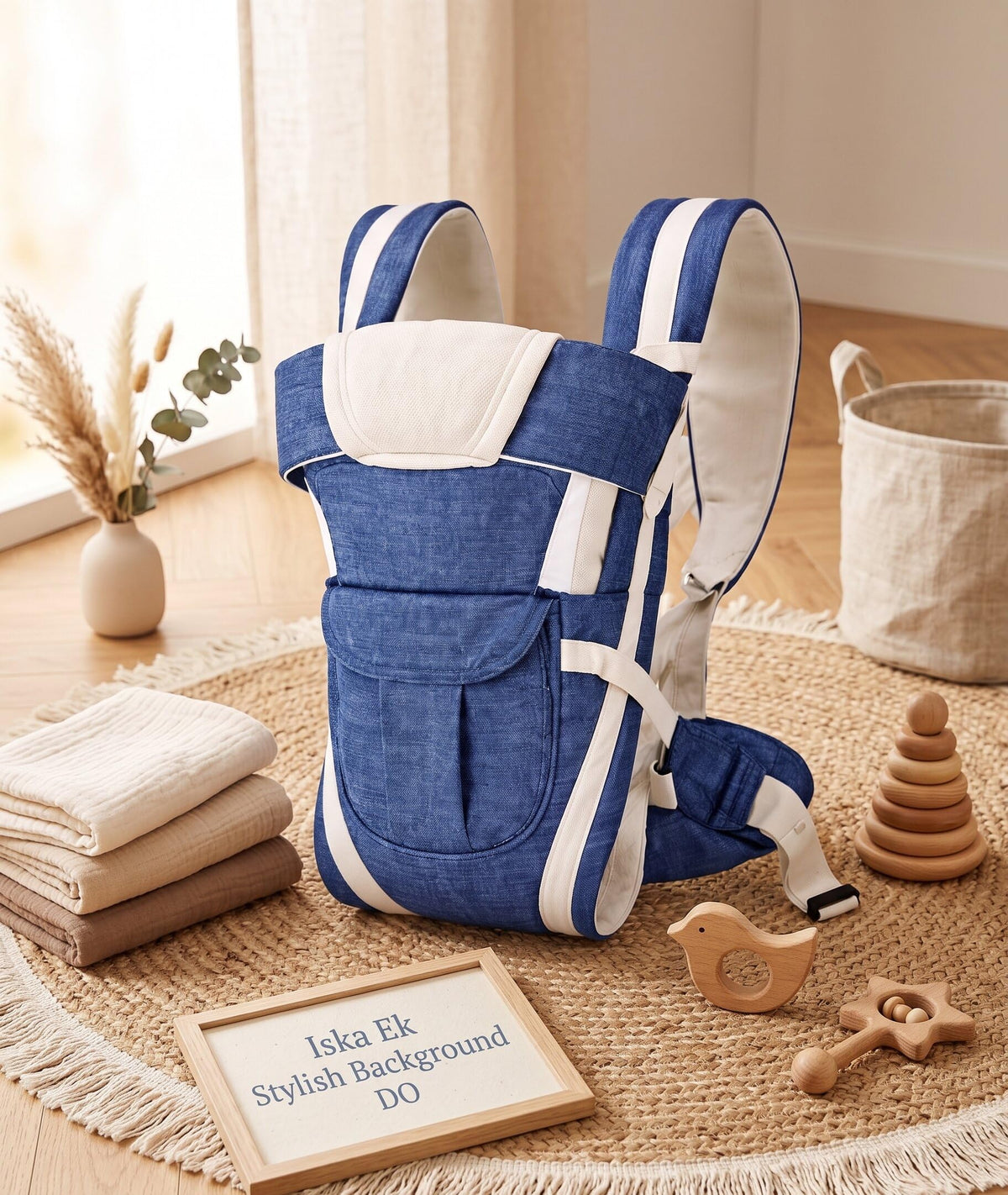 Duggu Kids Indigo Chambray Texture Baby Newborn Carry Wrap Backpack Sling Soft Cushion Comfortable Chest Holder Belt Safe Secure