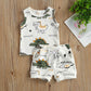 Newborn Baby Boys Summer Outfit Set Cartoon Dinosaur Print Sleeveless Tank Tops And Ribbed Shorts 2Pcs Clothes (White, 18-24 Mon