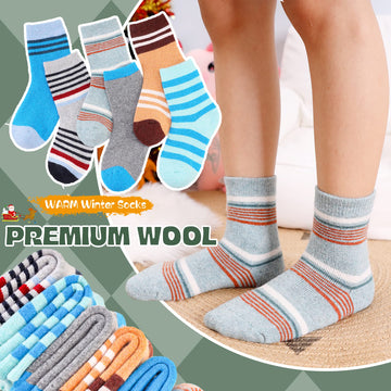 Children'S Winter Warm Wool Solid Color Socks Kids Boy Girls Thermal Crew Socks 6 Pairs (6 Pairs Stripe, 4-7 Years)
