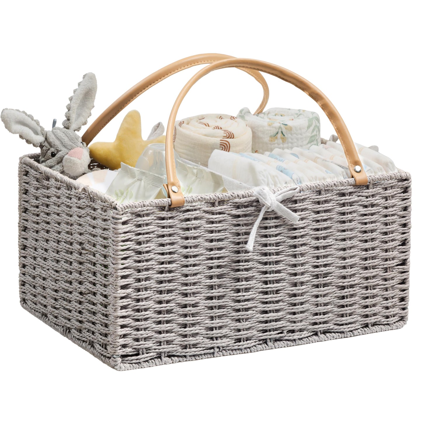 Angelhood Large Paper Rope Diaper Caddy, Baby Essentials Organizer, Portable Baby Shower Baskets Gift Bin, Car Storage Bag for N