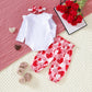 Wynato Newborn Infant Baby Girl My First Valentines Day Outfit Long Sleeve Onesie Romper Love Heart Print Pants And Headband (Pi