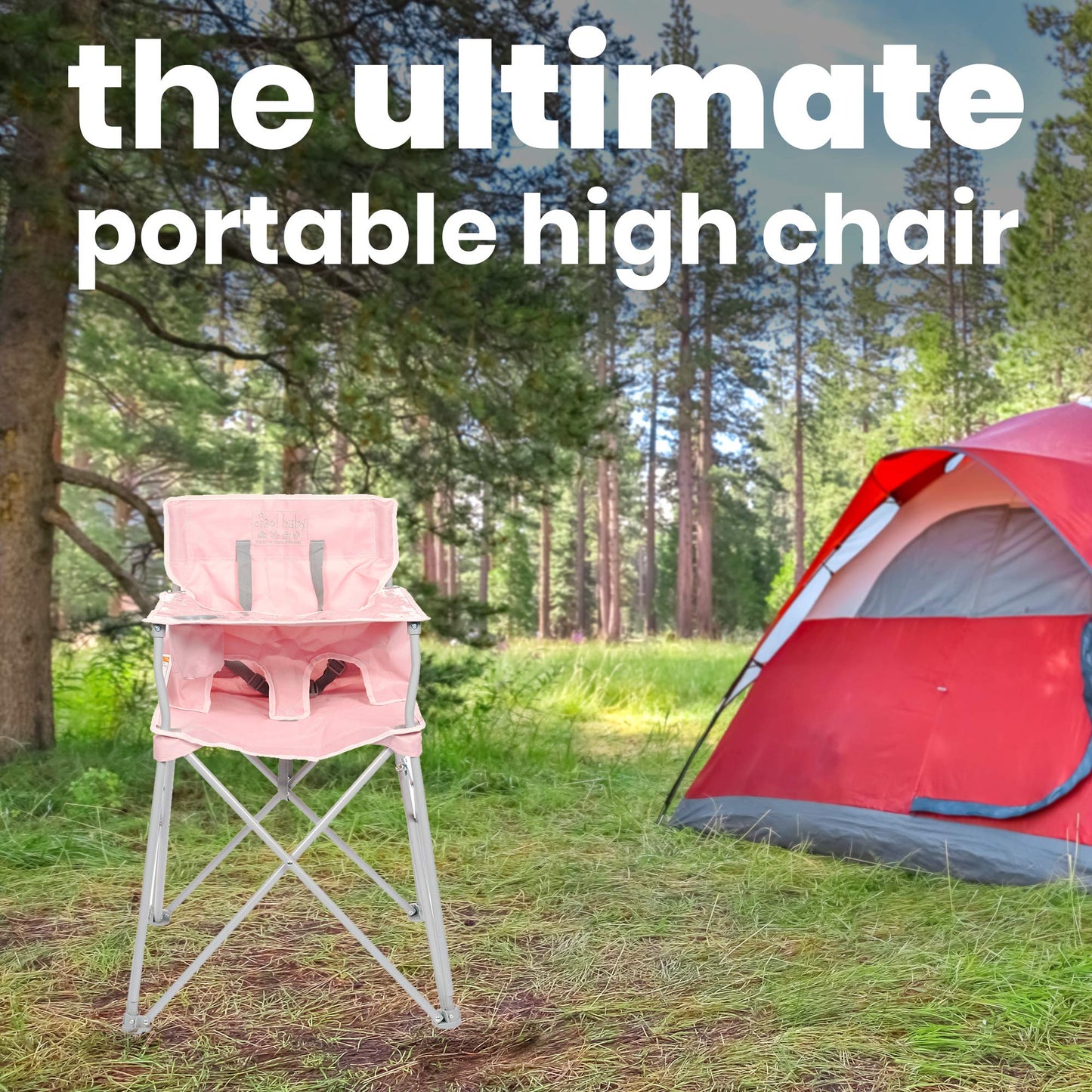 ciao! baby Portable High Chair for Babies and Toddlers, Fold Up Outdoor Travel Seat with Tray and Carry Bag for Camping, Picnics