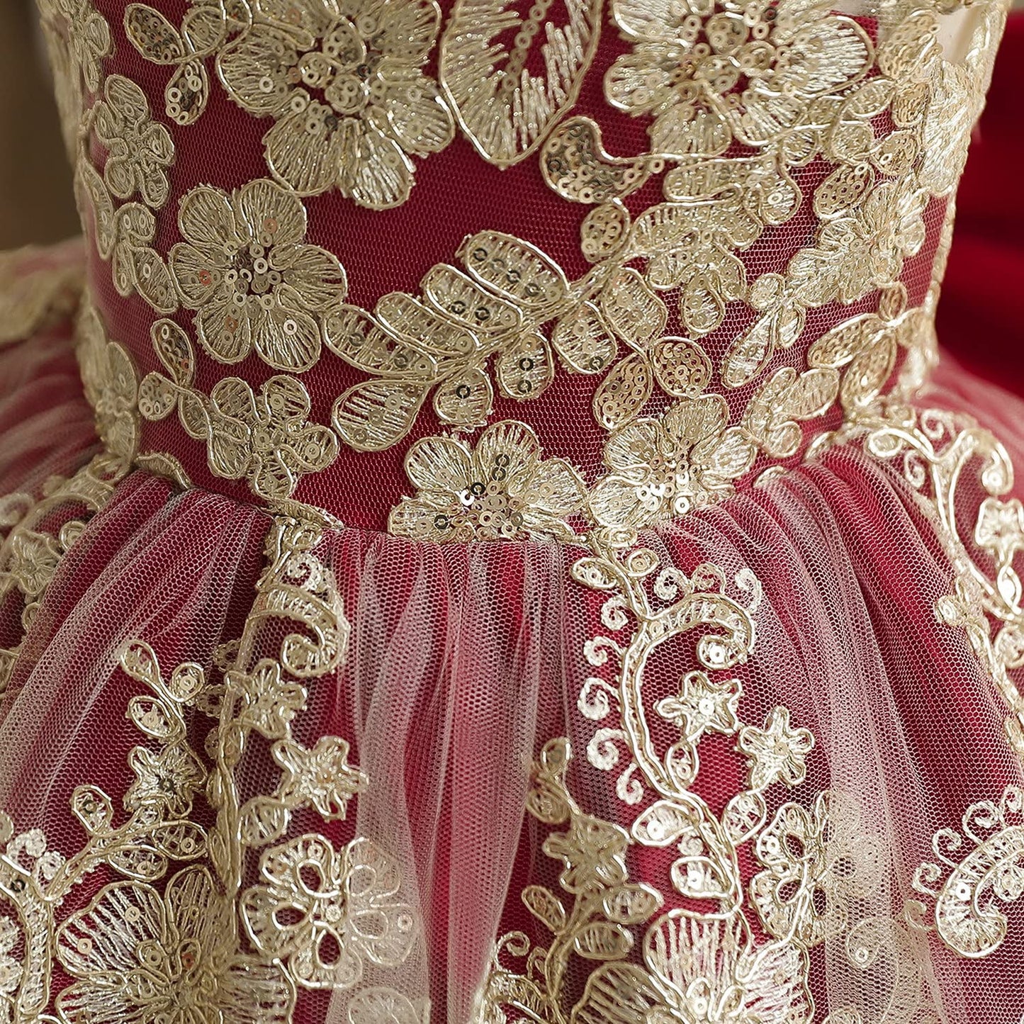 Nnjxd Baby Girl Dress Flower Embroidery Princesstutu Pageant Party Gown 2006 Deep Red Size(110) 3-4 Years