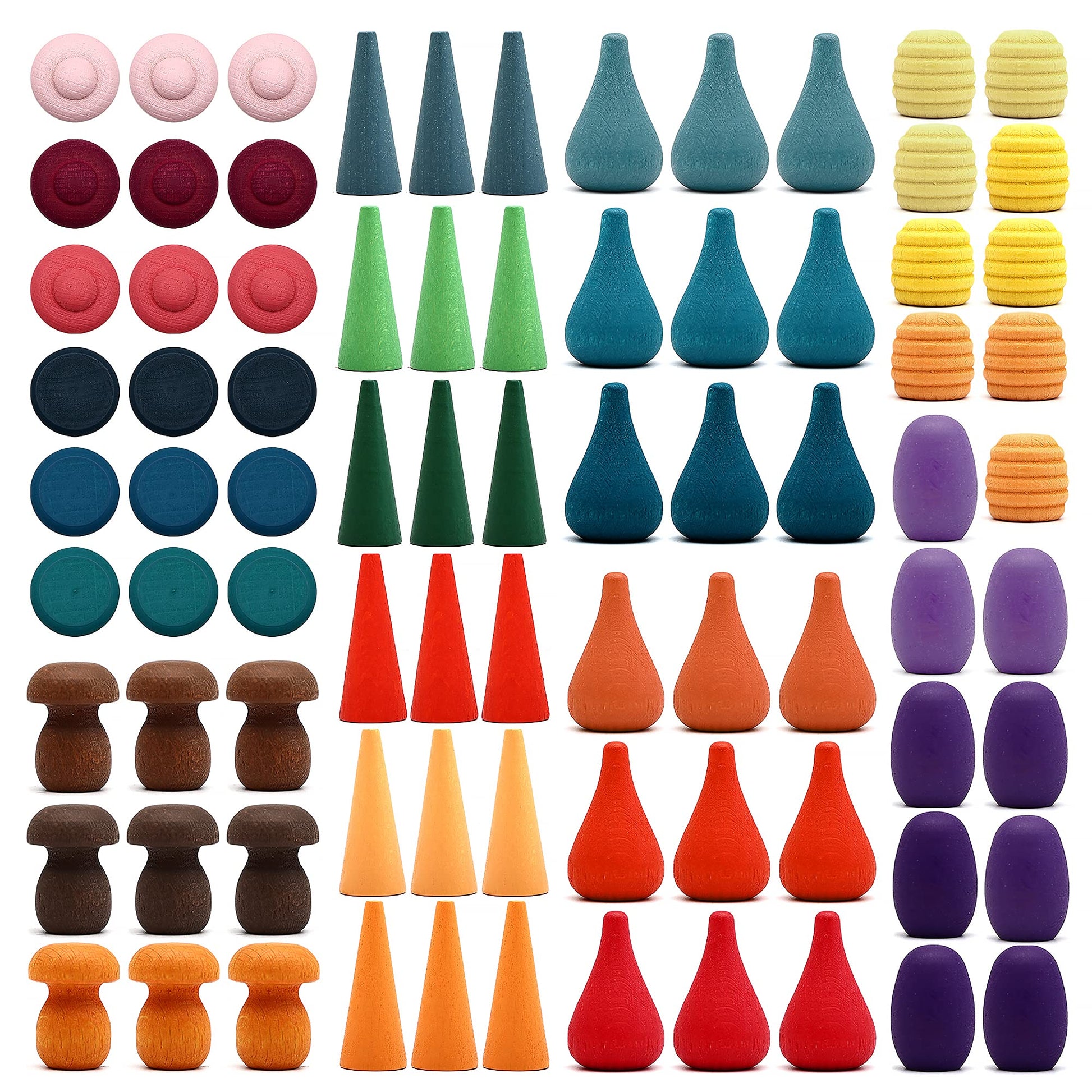 Large Set Full Rainbow Color Style Wooden Loose Parts Sensory Play Toys, Rainbow Mandala Loose Parts 7 Shapes, 27 Colors, Rainbo