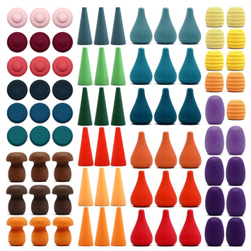 Large Set Full Rainbow Color Style Wooden Loose Parts Sensory Play Toys, Rainbow Mandala Loose Parts 7 Shapes, 27 Colors, Rainbo