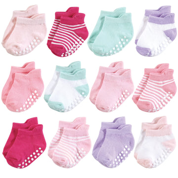 Hudson Baby Unisex Baby Non-Skid No-Show Socks, Pink Lilac, 12-24 Months