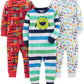 Simple Joys By Carter'S Baby Boys' 3-Pack Snug Fit Footless Cotton Pajamas, Red Firetruck/White Monster/Sharks, 12 Months