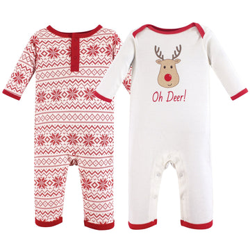 Hudson Baby Unisex Baby Cotton Coveralls, Reindeer, 9-12 Months