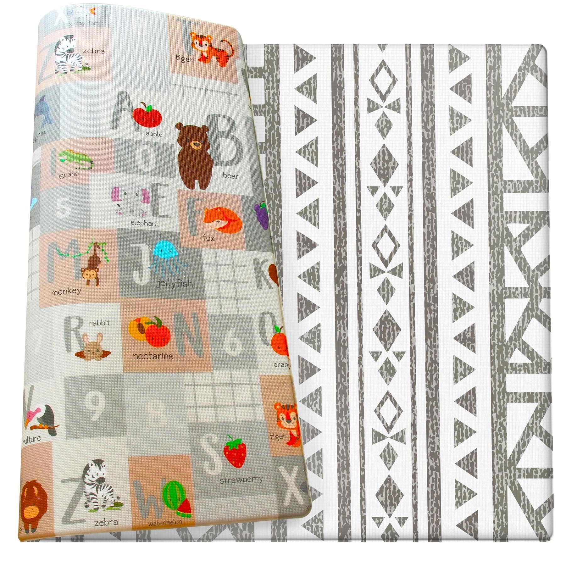 Cushmat Stylish Reversible Foam Play Mat (Large, Tropical Safari - Crystals Char) - Soft, Waterproof, Durable Play Mat For Infan