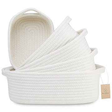 Naturalcozy 5-Piece Rectangle Storage Basket Set- Natural Cotton Rope Woven For Organizing! Small Basket For Montessori, Baby Nu