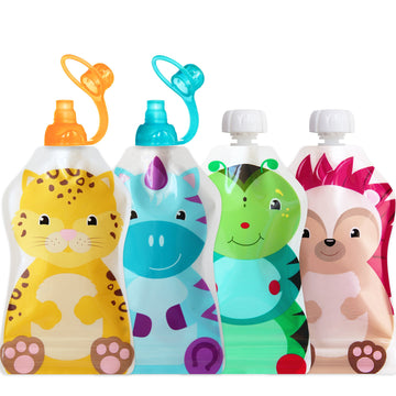 Choomee Reusable Baby Food Storage Pouches 4 Ct, 5 Oz + Softsip Food Pouch Tops 2 Ct  Ideal For Baby Food, Smoothies And Purees