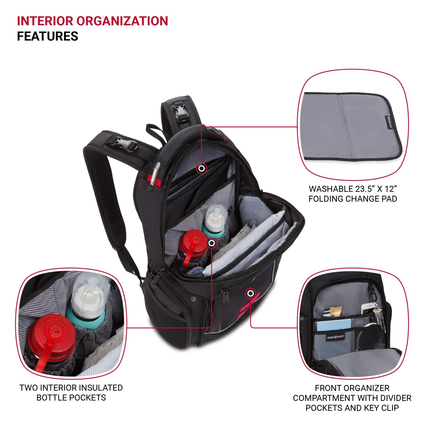 Swissgear Travel Diaper Bag Backpack, Black, 17.5-Inch