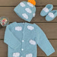 Blue Baby Sweater Set -Hand Made Baby Crochet Outfit Set -/Blue Knit Cardigan With Booties & Hat Gift Set (0-6 Month, Blue White