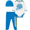 Gerber Nfl Baby Boys' 3Pc Bodysuit, Footed Pant, & Cap Set, Los Angeles Chargers, 6-9 Months