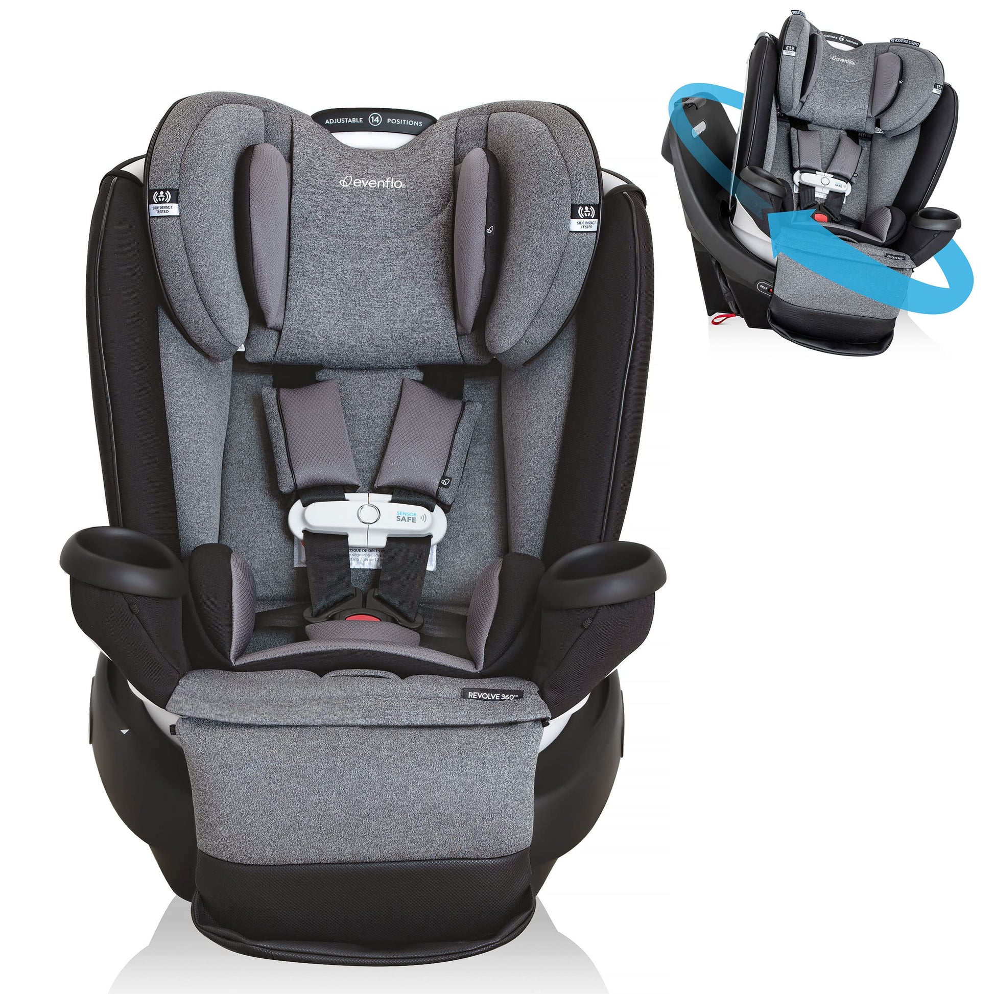 Evenflo Gold Revolve360 Extend All-In-One Rotational Car Seat With Sensorsafe (Moonstone Gray)