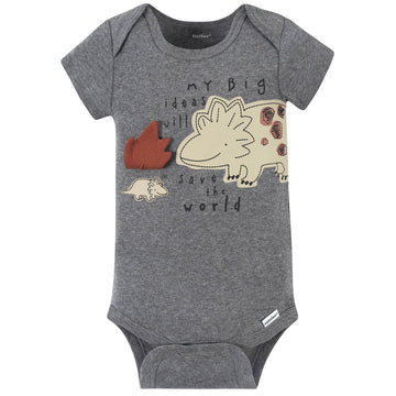 Gerber Baby Boys' 4-Pack Short Sleeve Onesies Bodysuits, Dino Grey, 0-3 Months