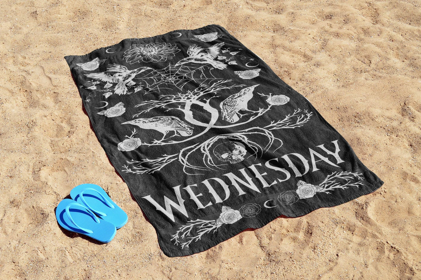 Jay Franco Wednesday Addams Bath Pool Beach Towel - Skull & Ravens Super Soft & Absorbent 100% Cotton Towel, Measures 28 X 58