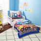 Everyday Kids 4 Piece Toddler Bedding Set - Under Construction - Includes Comforter, Flat Sheet, Fitted Sheet And Reversible Pil