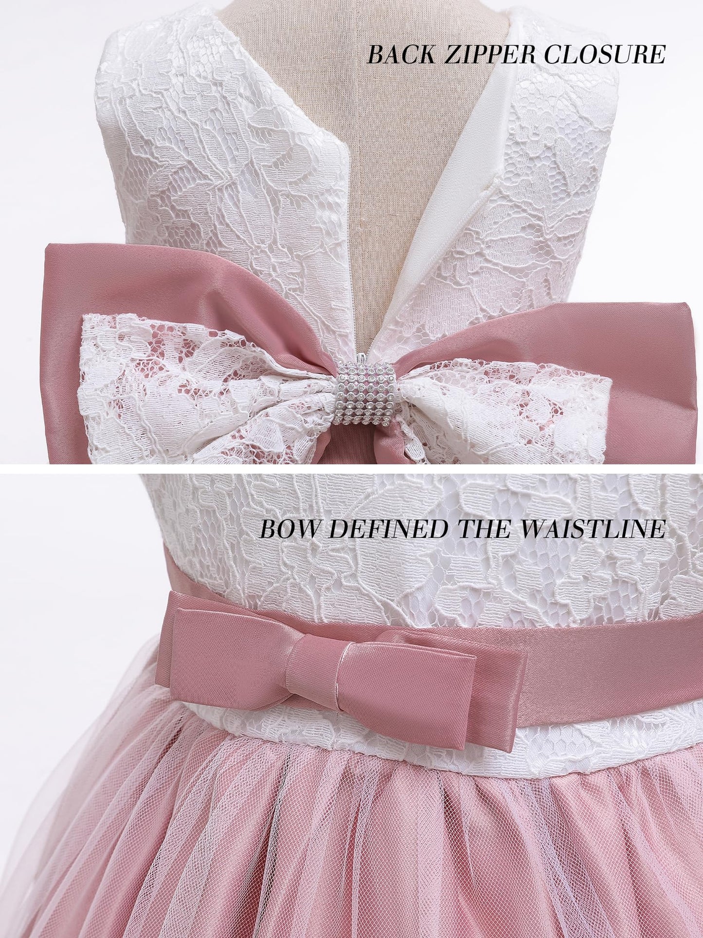 Baby Girls Lace Bowknot Flower Dress Wedding Pageant Baptism Christening Tutu Gown 6-12 Months