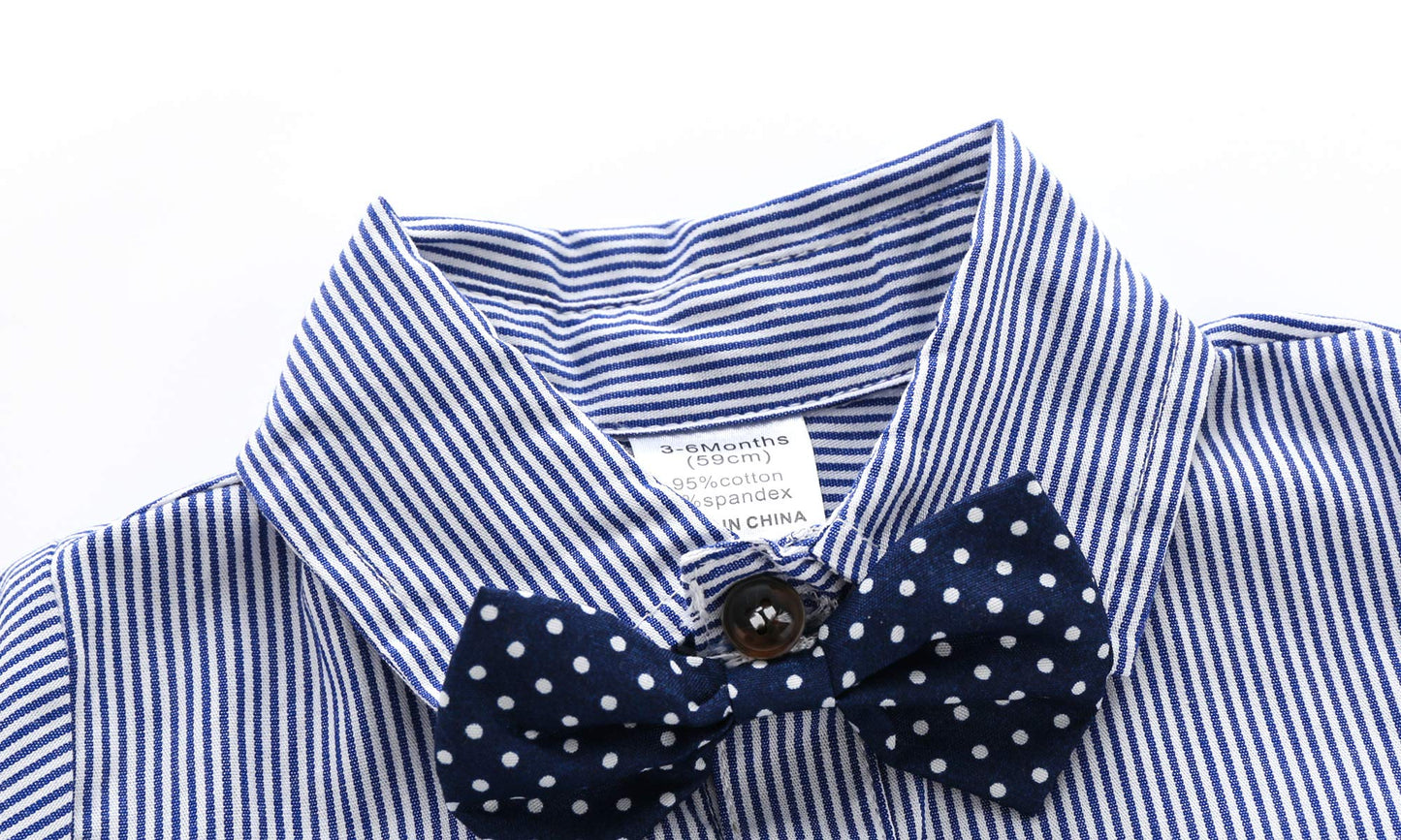 Baby Boys Gentleman Outfits Suits, Infant Short Sleeve Shirt+Bib Pants+Bow Tie Overalls Clothes Set,2-3T
