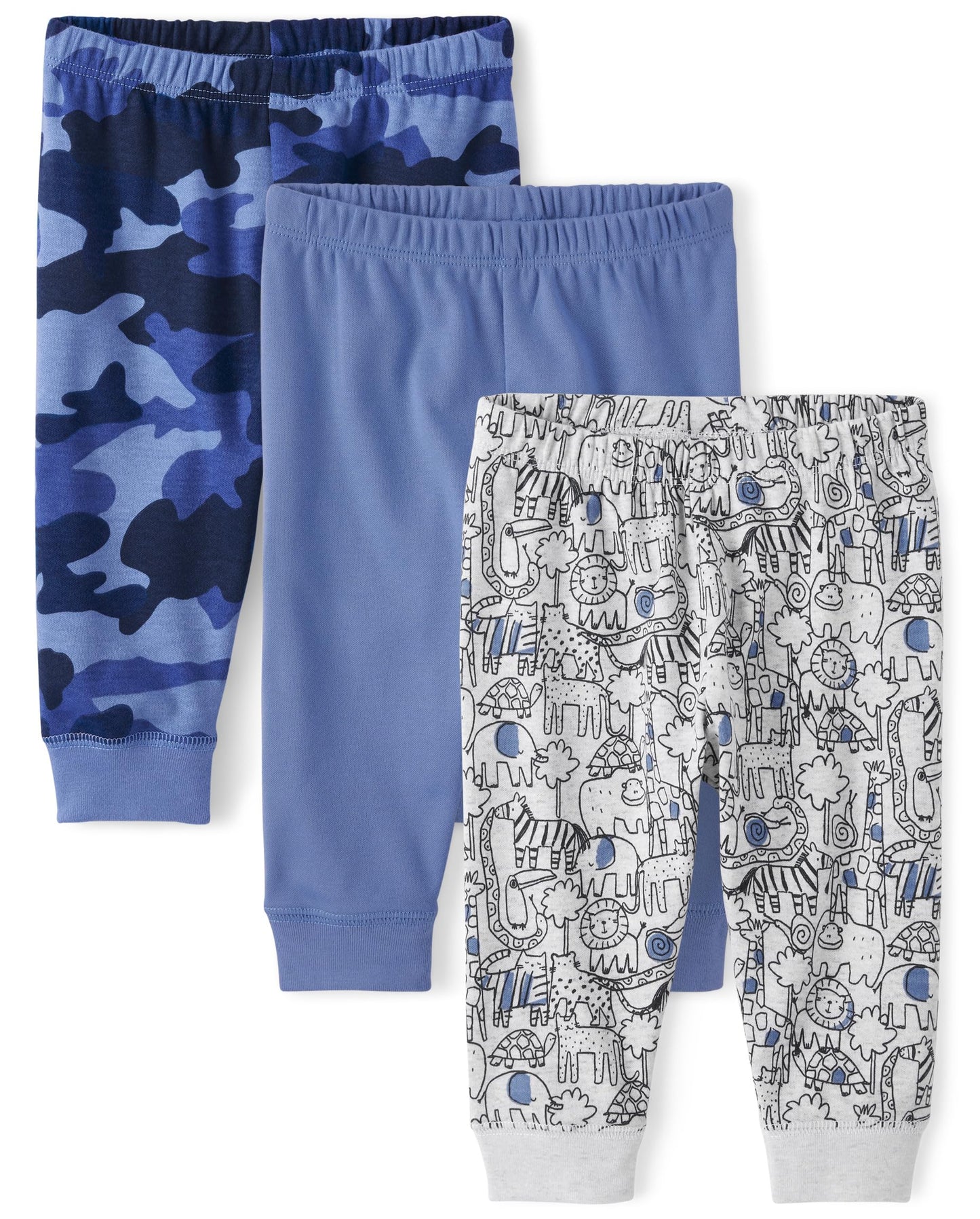 The Children'S Place,And Newborn Jogger Bottoms 3-Pack,Blue Jean | Camo Jungle_Ht Lunar | Camo_Pilot Blue,0-3 Months