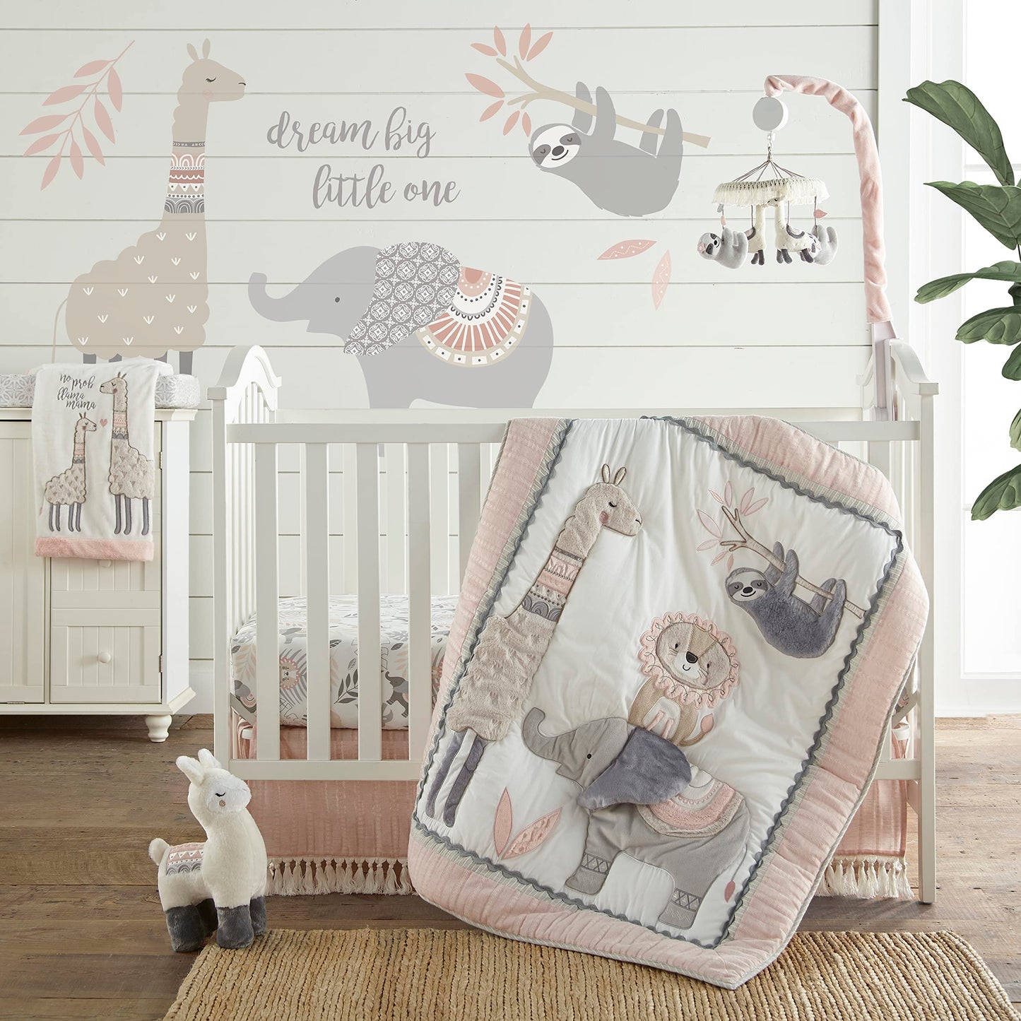 Levtex Baby - Imani Nursery Hamper - Rectangle Fabric Hamper - Elepahnt And Lion - Grey, Cream, Taupe, Pink - Nursery Accessorie