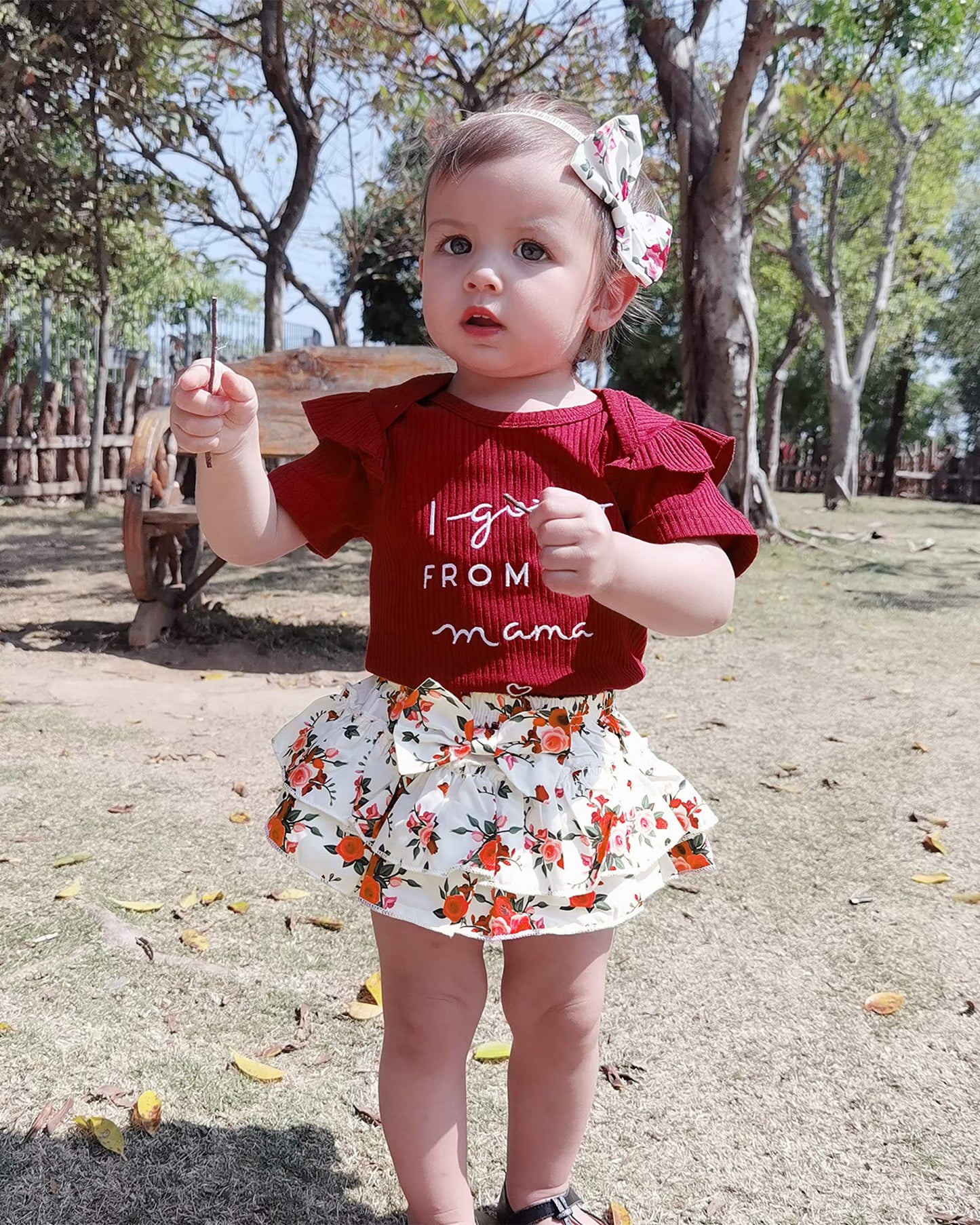 Mioglrie Newborn Baby Girl Clothes Romper Shorts Set Ruffle Infant Knitted Girls ' Clothing Daddys Little Maroon 0-3 Months