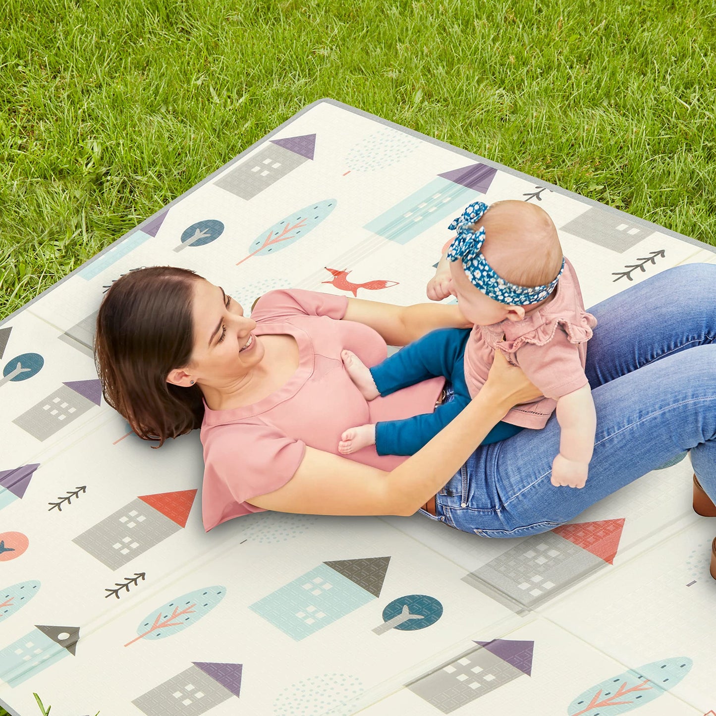 Dream On Me Play Time Reversible Baby Playmat, Foldable Extra Large Thick Foam Crawling Playmats for Toddlers, Waterproof Portab