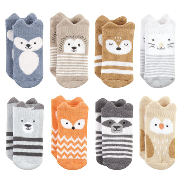 Hudson Baby Unisex Baby Cotton Rich Newborn And Terry Socks, Multicolor Boy Woodland, 6-12 Months