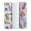 Disney Princesses Muslin Swaddle Blanket Set  Pink, Aqua, Lavender, Green and White (3 Pieces)