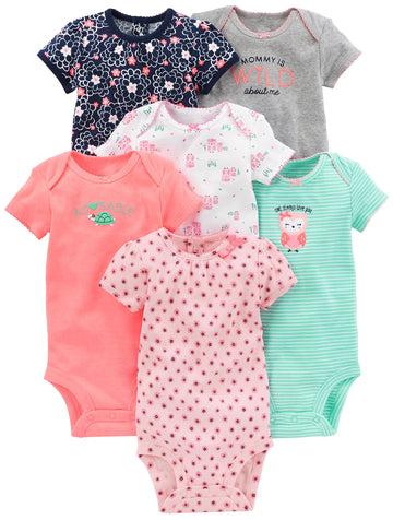 Simple Joys By Carter'S Womens 6-Pack Short-Sleeve Bodysuit (Infant) Pink/Mint Preemie (Infant) One Size
