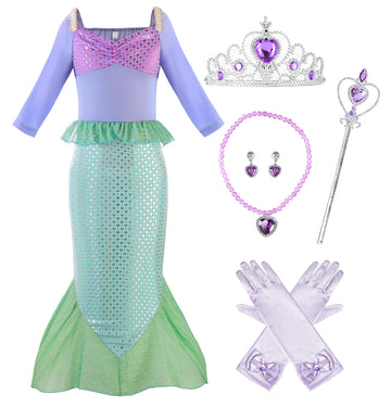 Relibeauty Little Girls Dress Sequins Mermaid Costume With Accessories, 6-6X/130