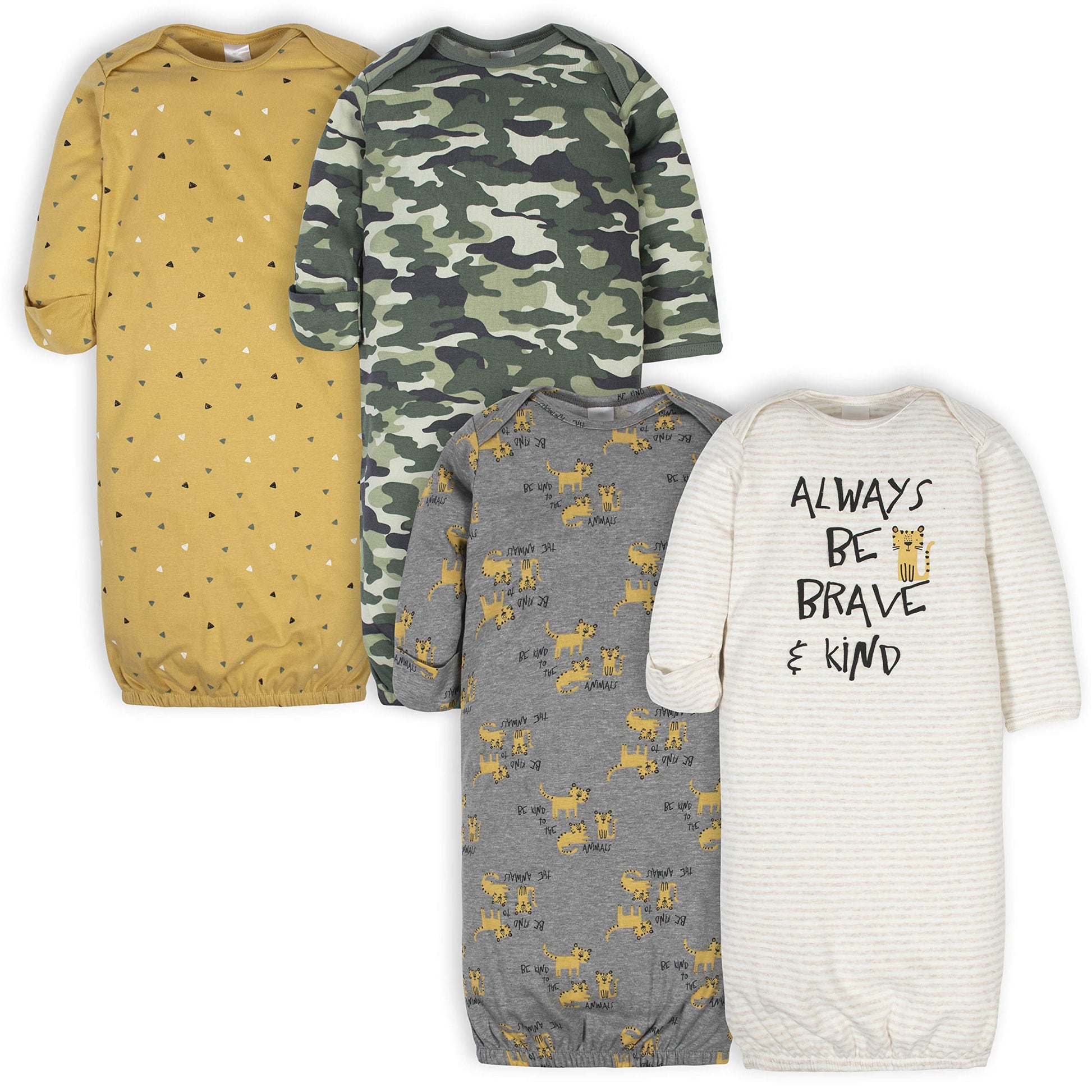 Gerber Unisex Baby Boy And Girls 4-Pack Sleeper Gown Tiger Grey 0-6 Months