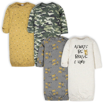 Gerber Unisex Baby Boy And Girls 4-Pack Sleeper Gown Tiger Grey 0-6 Months