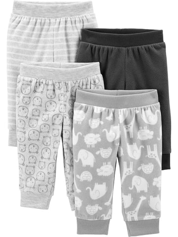 Simple Joys By Carter'S Unisex Babies' Fleece Pants, Pack Of 4, Grey/Animal, 12 Months