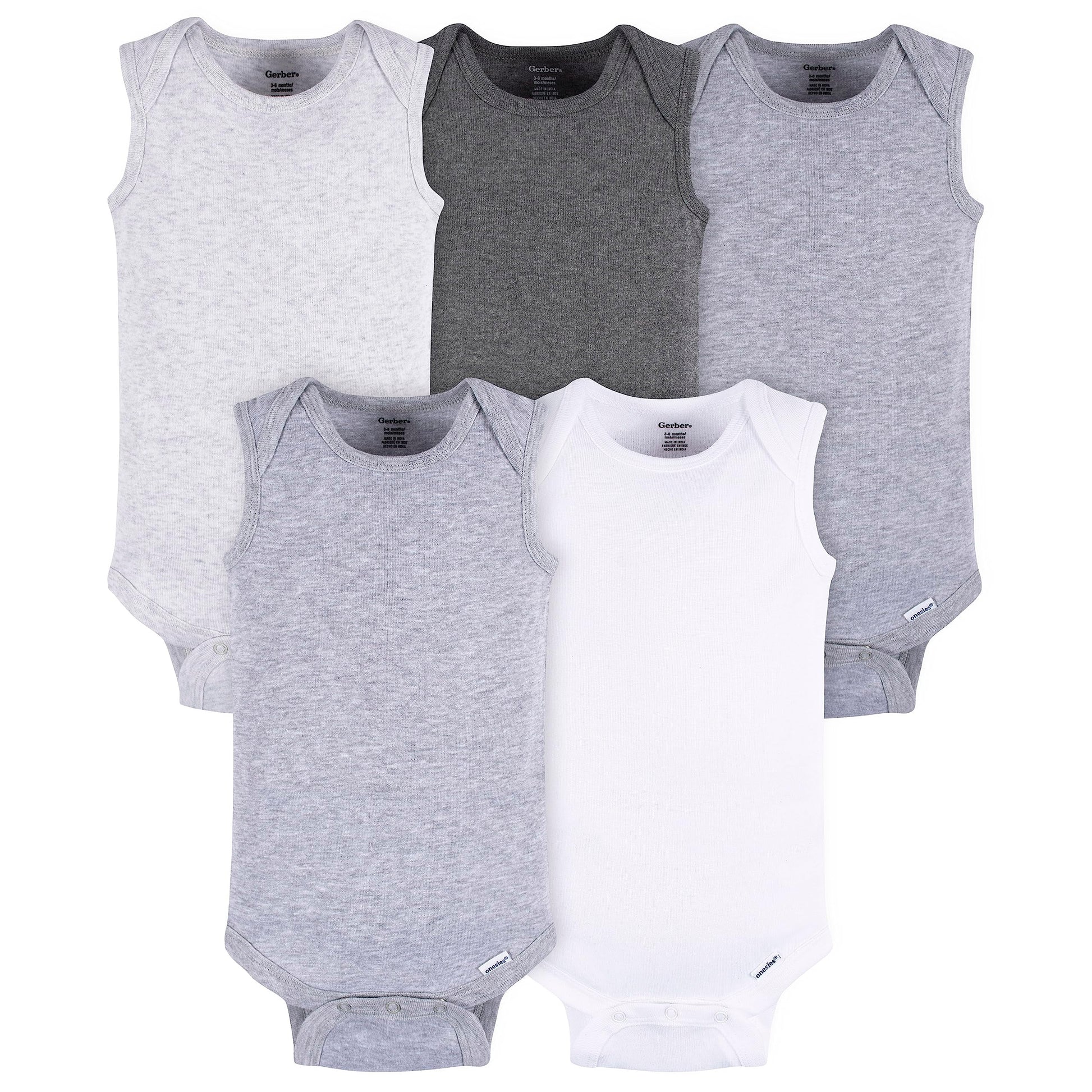 Gerber Unisex Baby Multi-Pack Sleeveless Onesies Bodysuit Grey Heather 6-9 Months