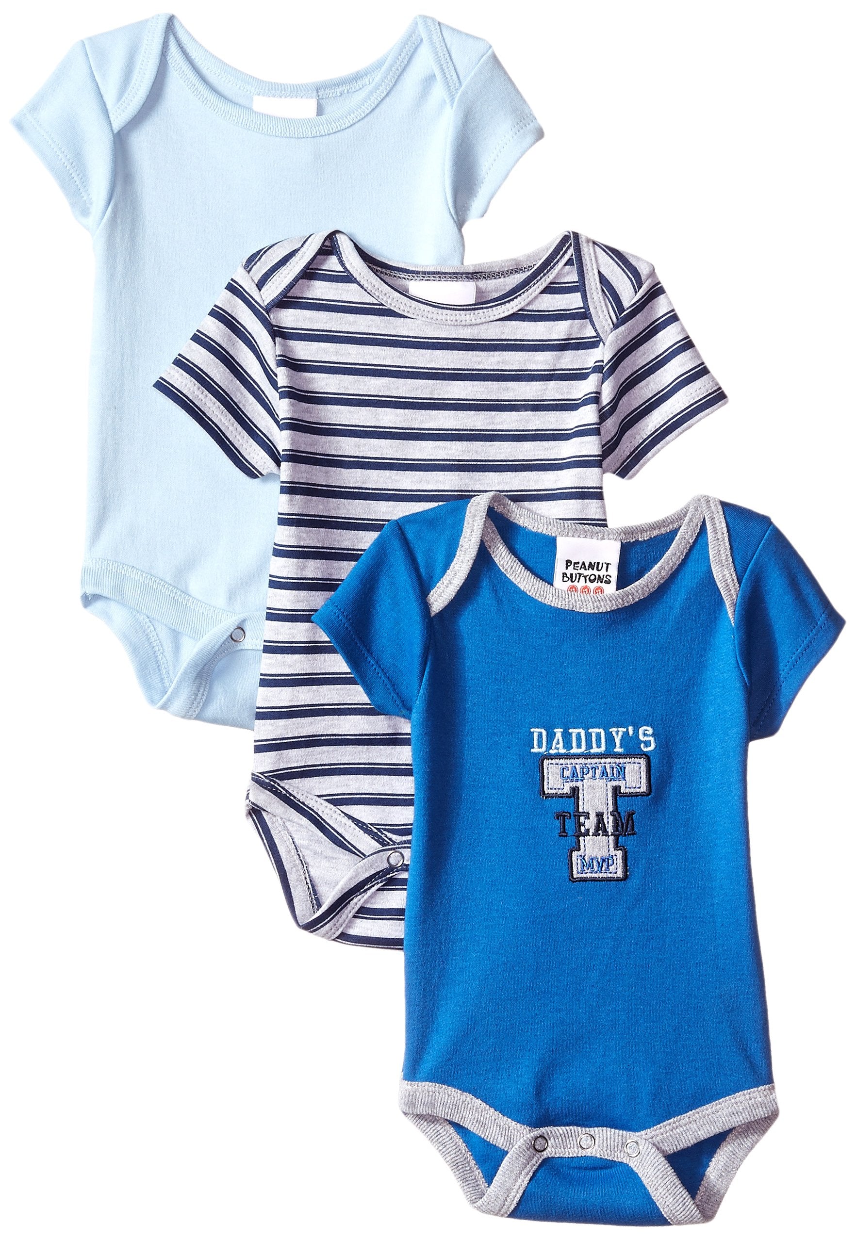 Peanut Buttons Babys Newborn Mvp 3 Pack Body Suit, Blue, 3-6 Months